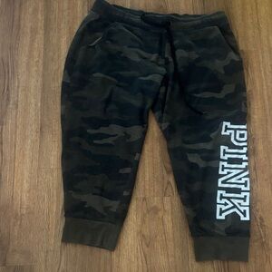 PINK Victoria's Secret Kids Camo Jogger Pants with Side Logo - Black & Green